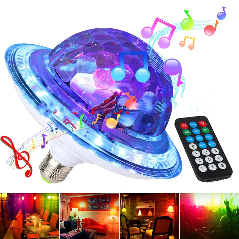 Светодиодсветильник лампа RGB E27 в виде НЛО умный Bluetooth динамик с хрустальным