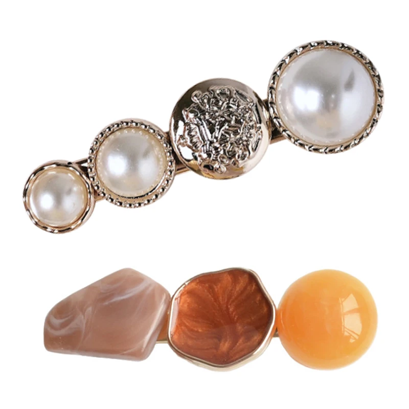 

Pearl Retro Hairpin Girls Geometric Hairclips Korea Females Polygonal Bangs Clip Imitation Marble Duckbill Clip