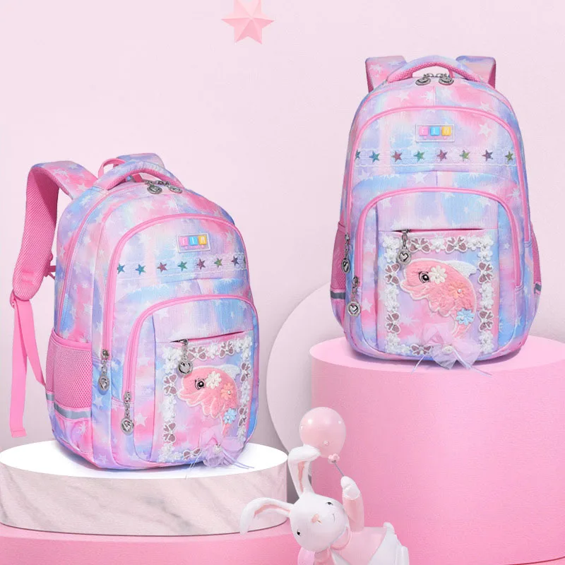 

Kids Backpack for Girls Reflective Printed Kid Bagpack Grade 1-3-6 School Bag Child 6-8-12 Years Old Primary School Student Bag