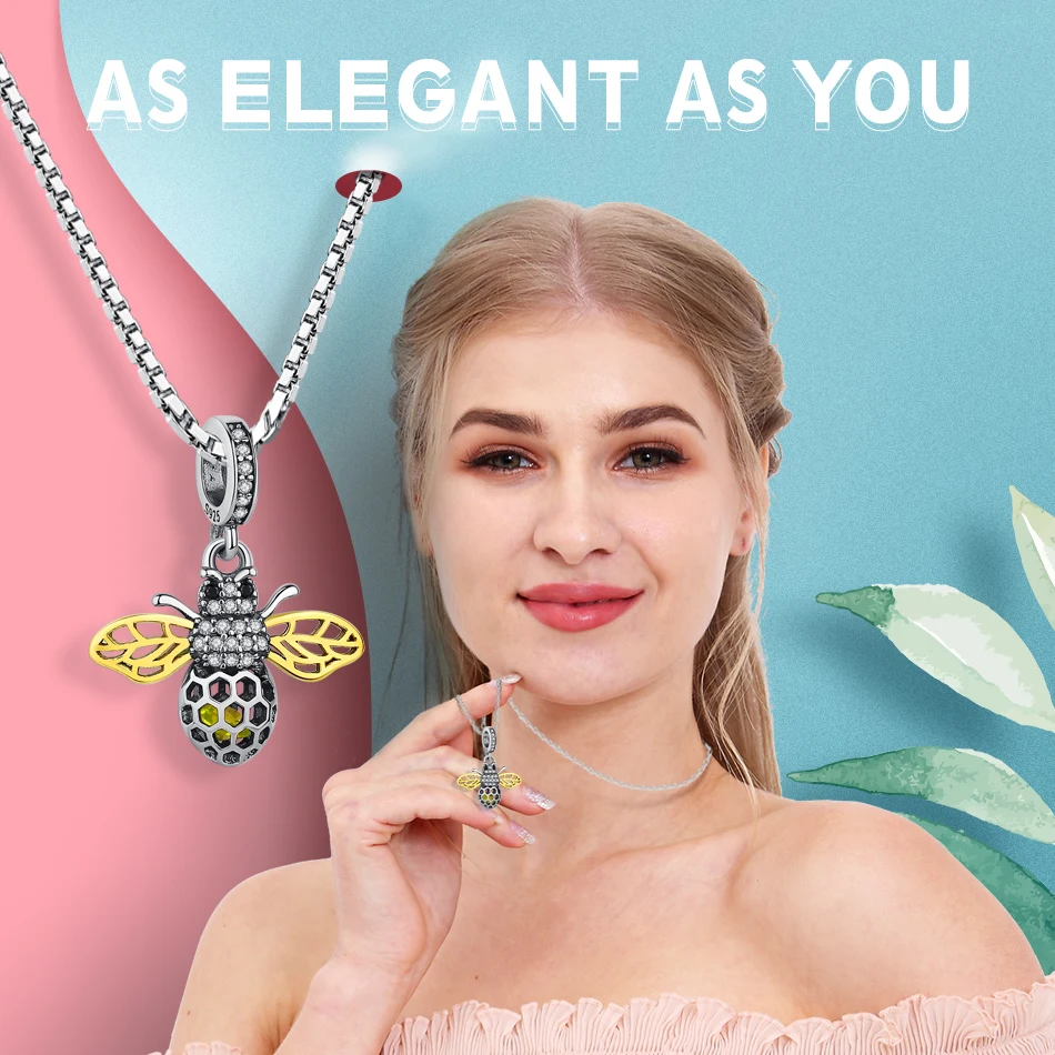 Оптовая продажа 100% 925 Стерлинговое Серебро Золото Цвет с изображением пчелы со