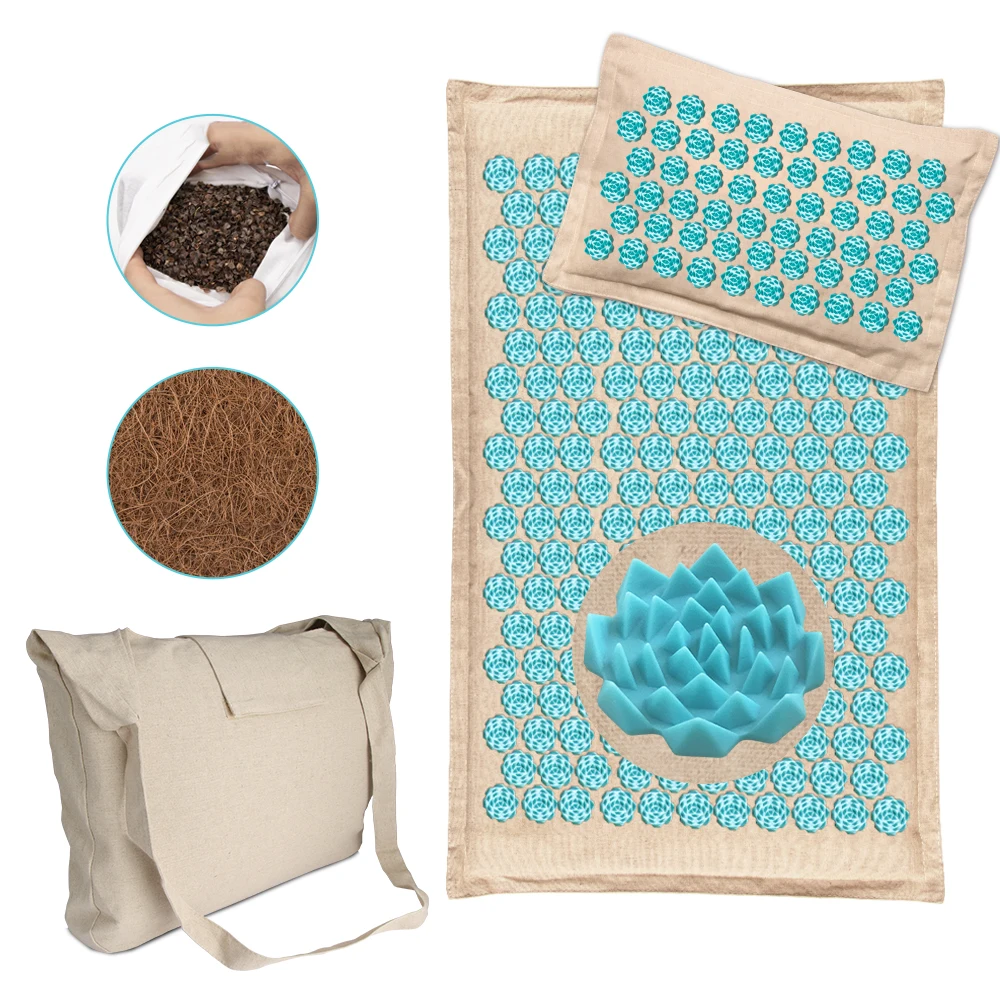 Массажный коврик с гречневой подушкой аппликатором для акупрессуры из