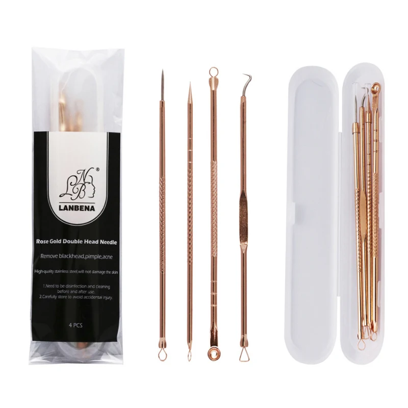 4 шт. розовое золото игла для удаления прыщей от угрей и экстрактор комедонов