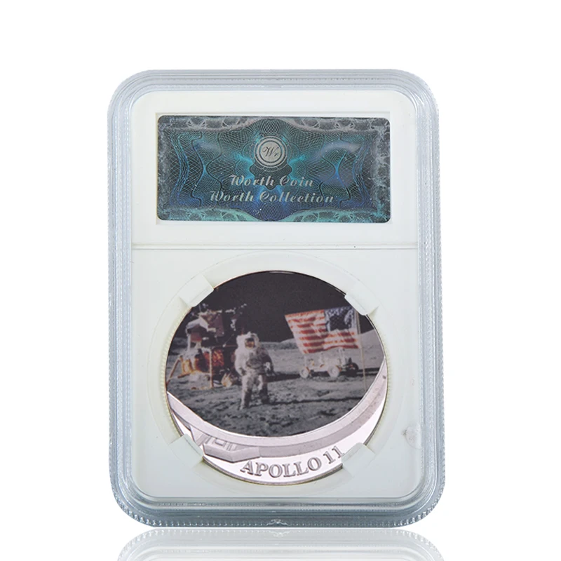coin5 with case WR Apollo 11 50th Anniversary серебряные коллекционные монеты с держателем для монет оригинальная монета для вызова медаль США коллектор дропшиппинг - Цвет: coin5 with case