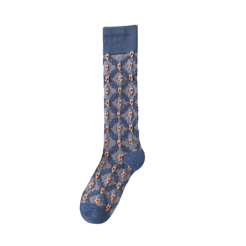 

2021 new small floral socks female long tube calf socks trend personality long tube retro female socks