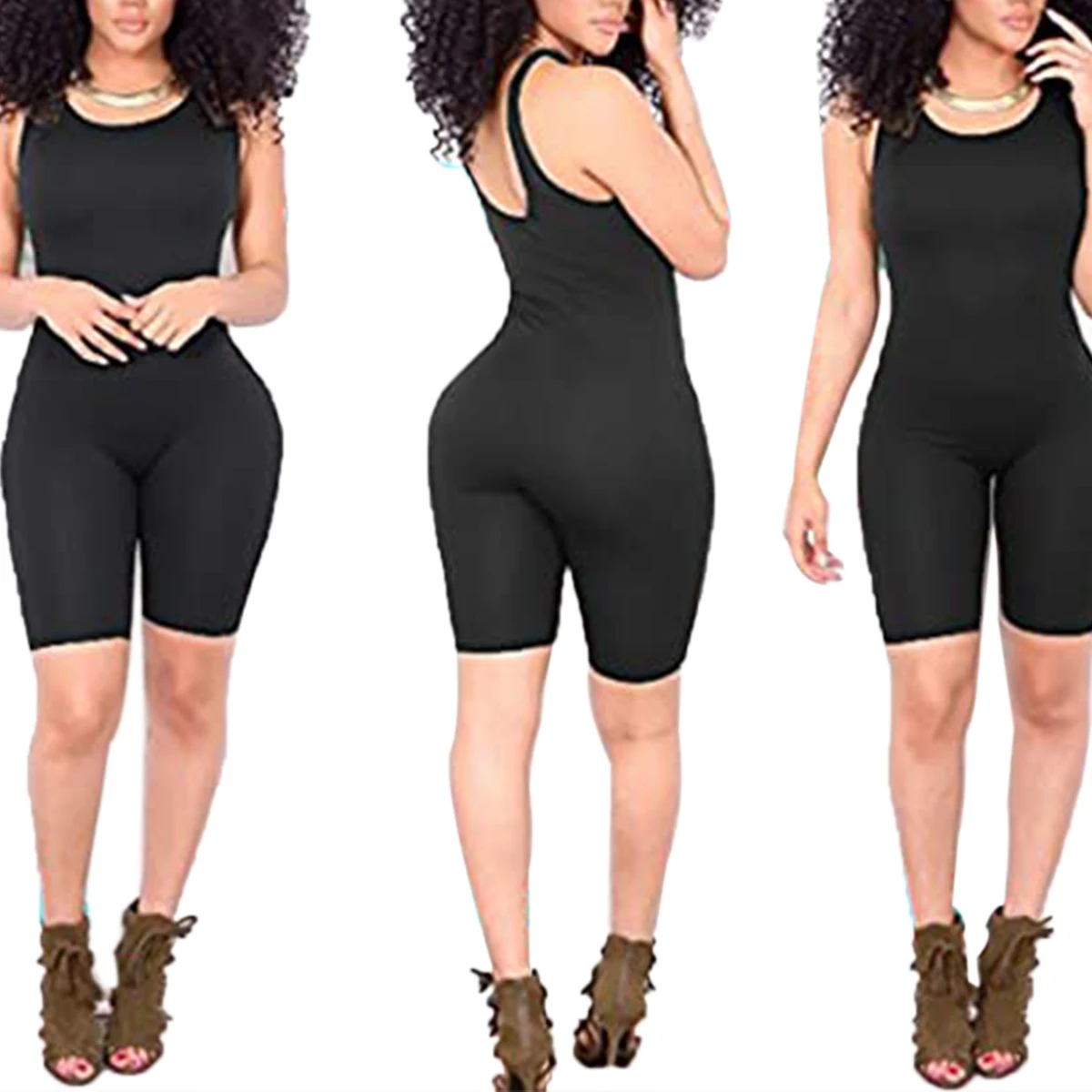 Женский Повседневный однотонный комбинезон без рукавов летний Модный с открытой