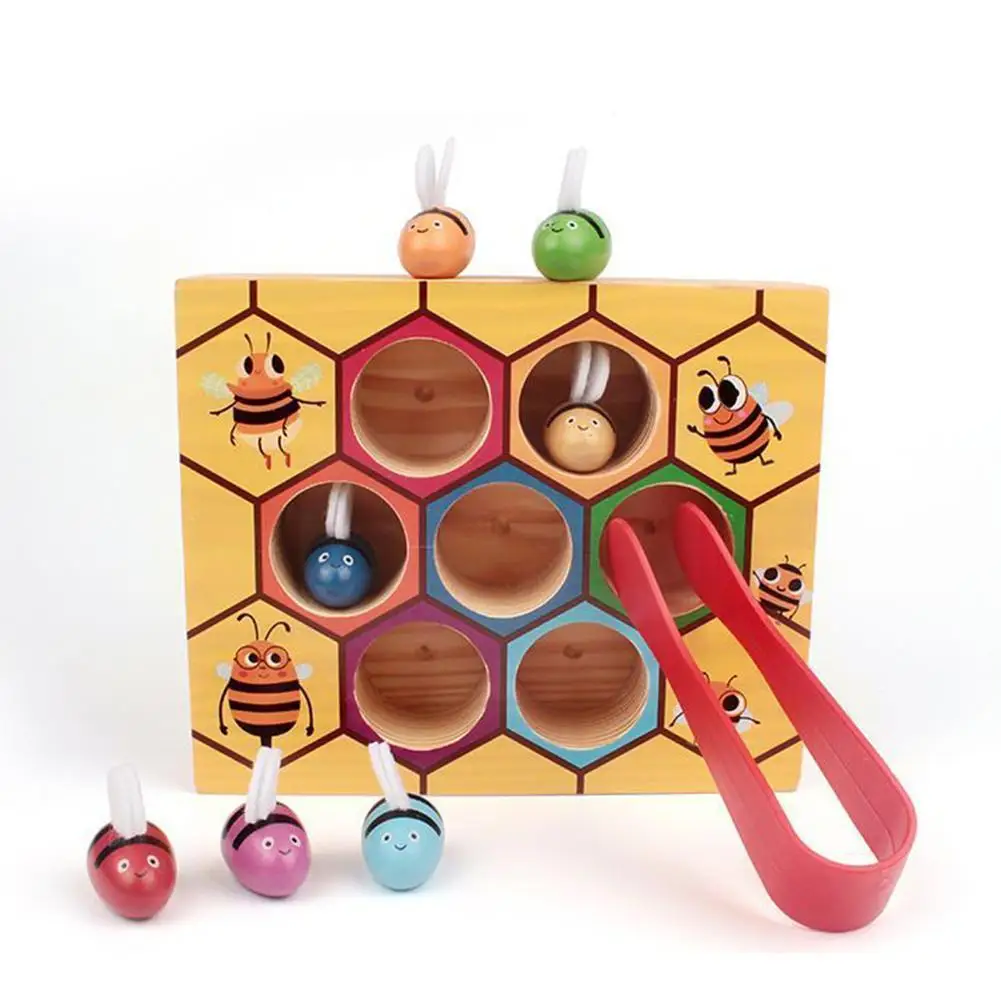 

Деревянная игра улей, цветная Когнитивная игра детства, маленькая обучающая игрушка раннего возраста, Детская интерактивная игрушка Монте...