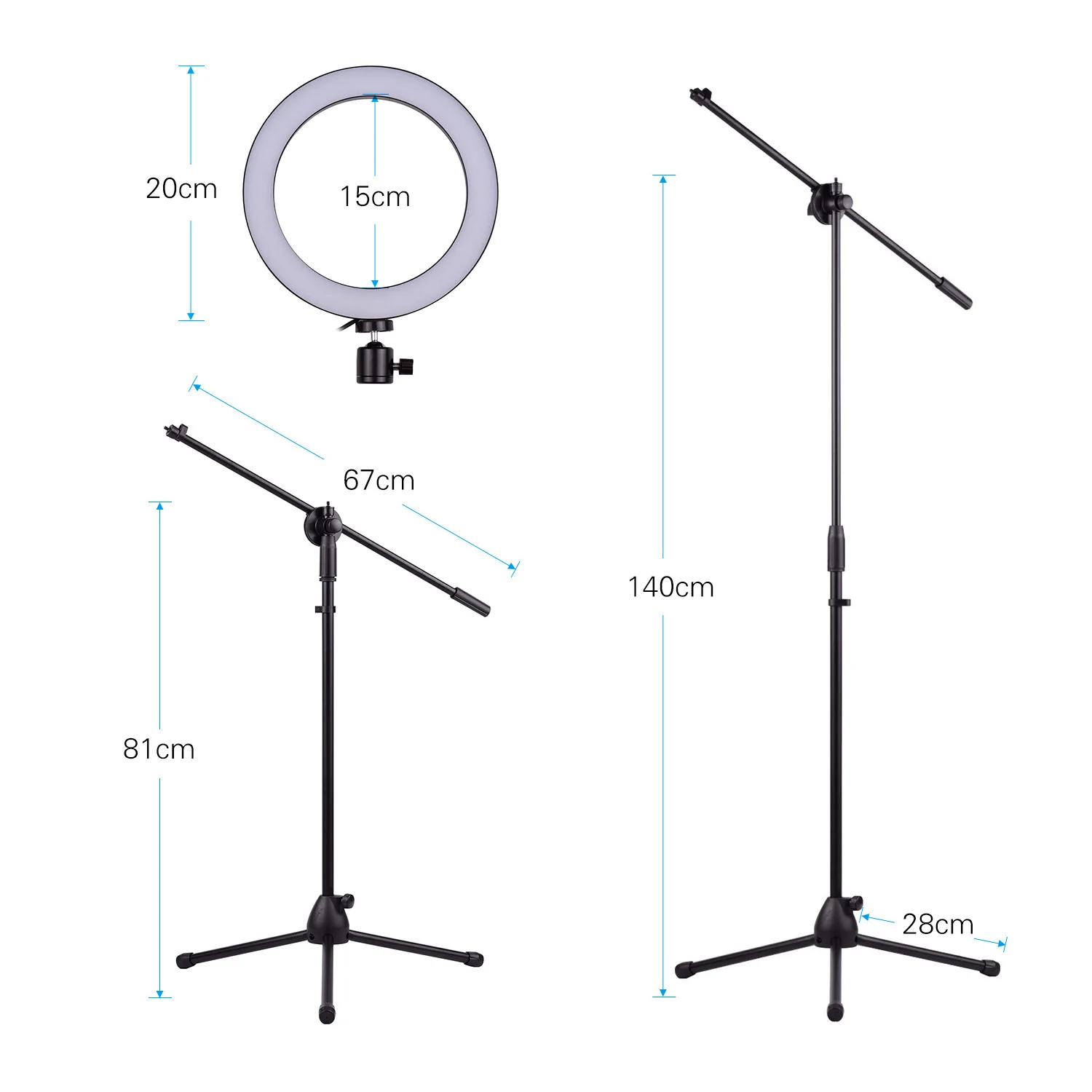 

20cm/8inch LED Ring Light Kit with Metal Tripod Stand for Live Video Smartphone Live Streaming Online Singing Photography Lamp