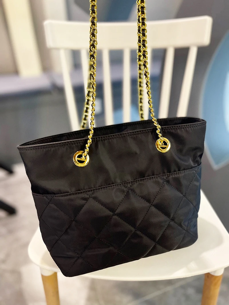 

Универсальная сумка-тоут через плечо, модная нейлоновая тканевая сумка на цепочке с алмазной вышивкой, вместительная сумочка на одно плечо