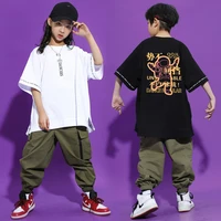 kid cool hip hop clothing graphic tee oversized t shirt top tactical cargo pants for girls boys jazz dance costume clothes wear