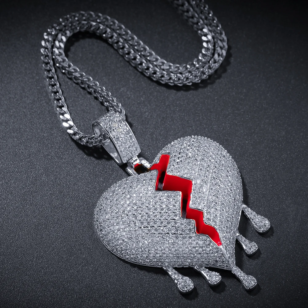 TBTK Iced Out разбитое сердце капли воды кулон медь Цирконий Роскошные ювелирные изделия панковские шармы мужские Золотая цепь ожерелья классические