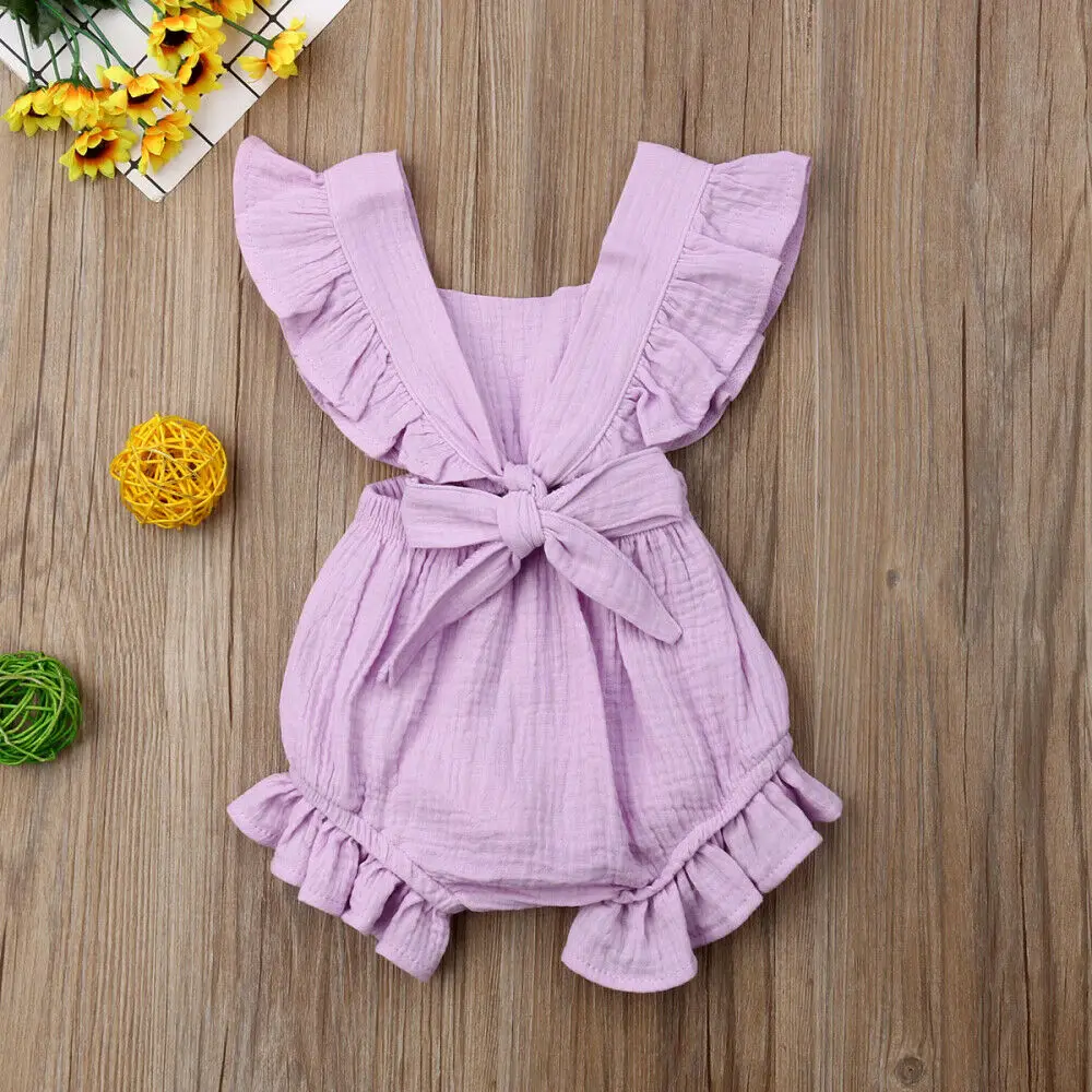 Комбинезон для новорожденных девочек однотонный комбинезон с оборками наряд