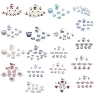 15 шт., набор миниатюрных фарфоровых чайных чашек 1:12, кухонная посуда с цветами, мебель для кукольного домика, игрушки для детей, чайные чашки, кукольный домик