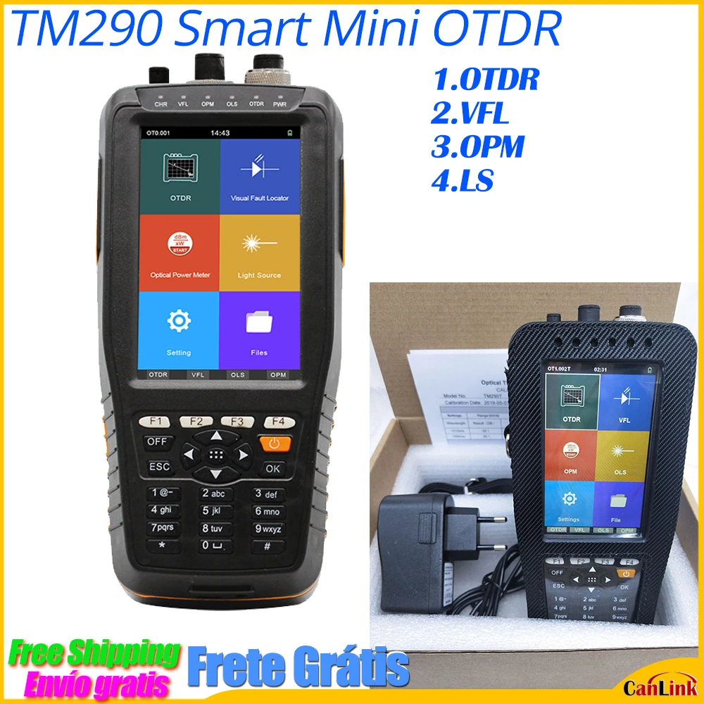 Multi-Function TM290 Smart Handy OTDR SM 1310/1550nm 22/20dB 60km + Visual Fault Locator 10mW +Optical Power Meter +Light Source