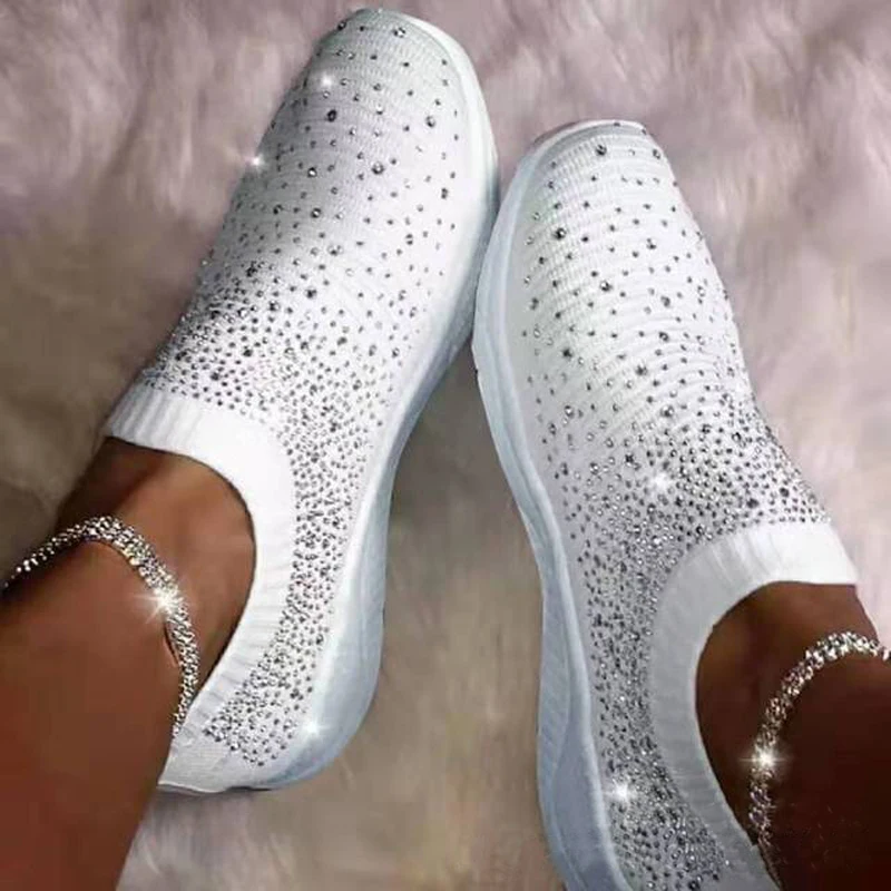 Осенняя обувь для женщин Модная трикотажная сетчатая без застежки лоферы на