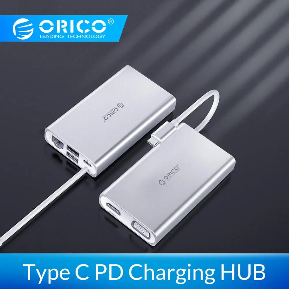 ORICO 6 в 1 Тип C usb хаб с PD зарядки видео формате 4K HD RJ45 сети конвертер USB концентратор