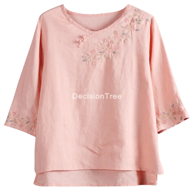 Хлопковая и льняная шифоновая блузка в китайском ретро-стиле женский свободный