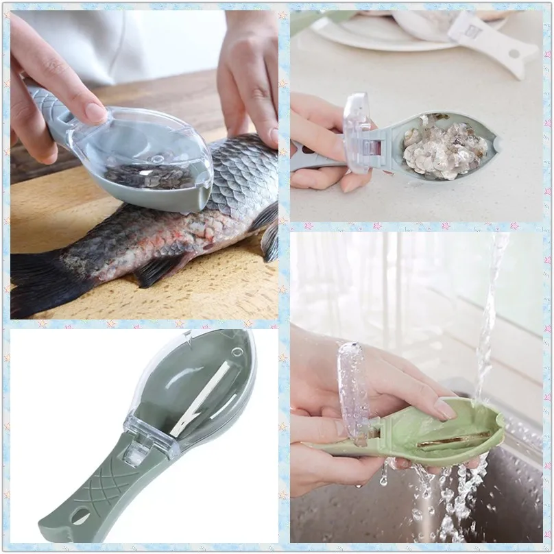 

New Fish Skin Brush Scraping Fishing Scale Brush Graters Fast Remove Fish knife Cleaning Peeler Scaler Scraper With Knife Device