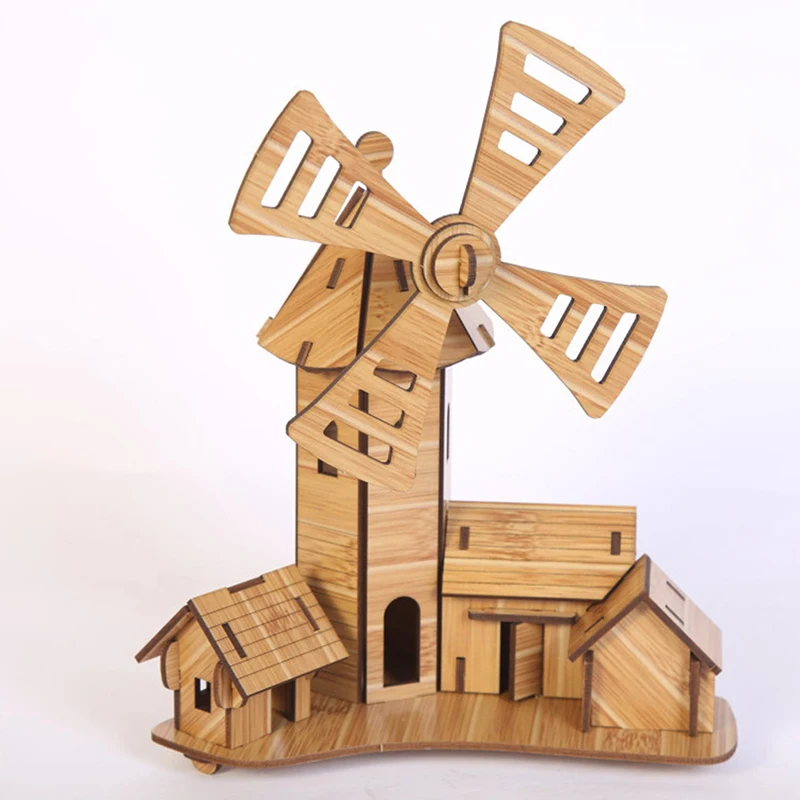 DIY 3D Wooden Windmill Puzzle Game Children Kids Toy Model Building Kits Educational Hobbies Gift | Игрушки и хобби