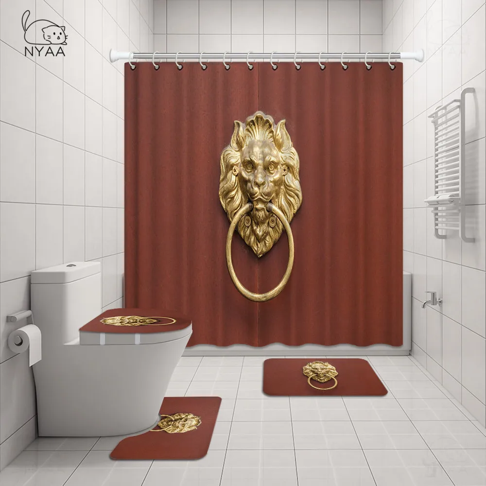 Goede Retro Oude Houten Deur Douchegordijn Badmat Set Waterdichte Stof Badkamer Gordijn Set Tapijt Deksel Wc Cover Home Decor