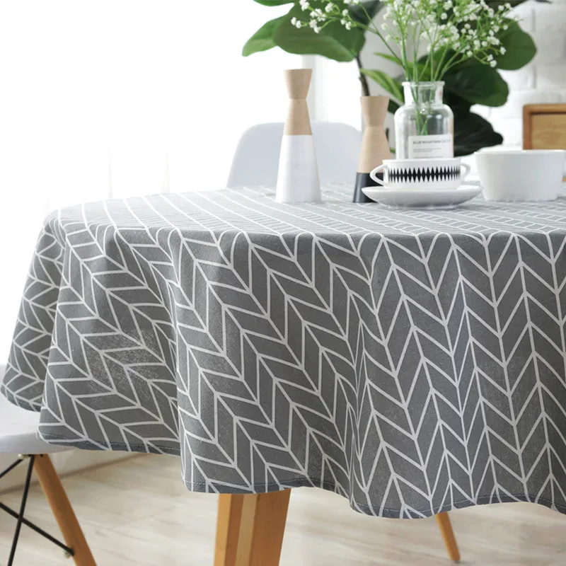 

Cotton Linen Nordic Round Tablecloth Colored Stripe Christmas Tree Pattern Cover Washable Tablecloth for Tea Table