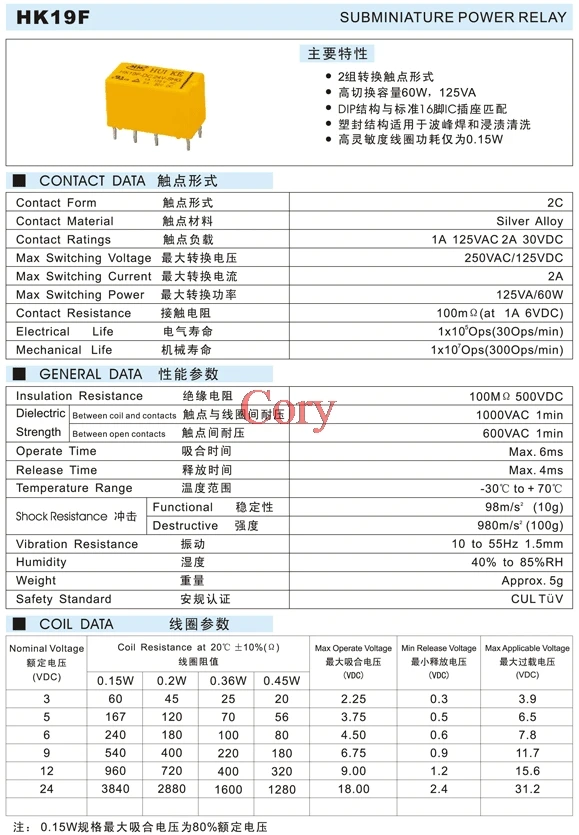 DC 5 V/9 V/12 V/24 V Катушка DPDT 8 Pin электромагнитные реле PCB типа HK19F 2NO 2NC