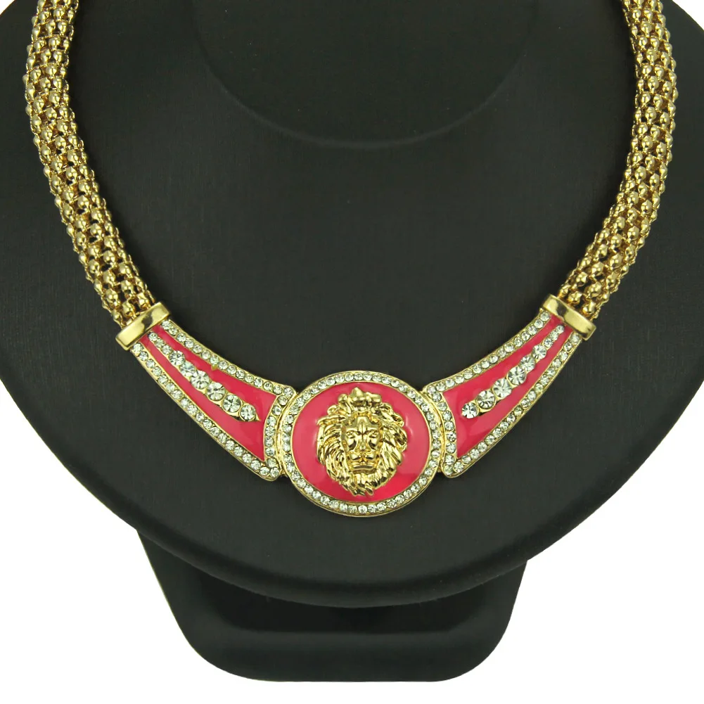 

Amazon's Popular Diamond Inlaid European And American Lion's Head Short Necklace Painting Oil Clavicle Chain Direct Selli