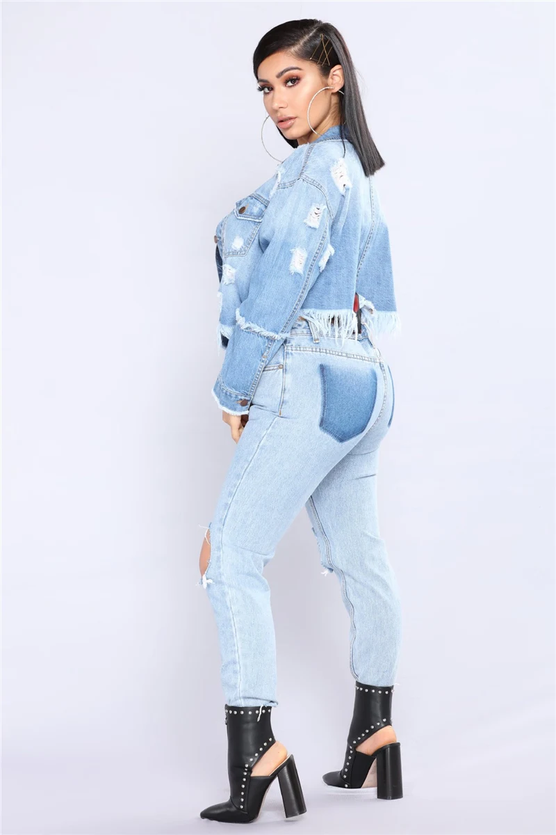 

2020 Spring Autumn Sexy Tassel Denim Jackets Women Hole Boyfriend Style Long Sleeve Vintage Jean Jacket Denim Loose Coat Jean