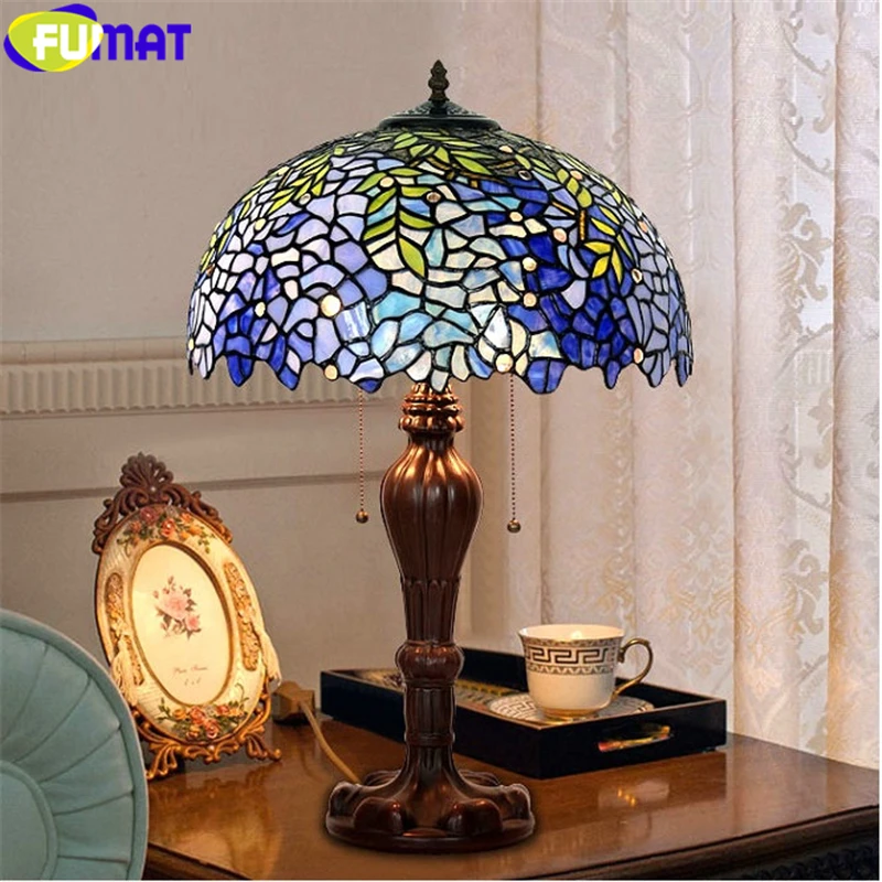

Tiffany Stained Glass Table Lamp Retro Wisteria Desk Lamp Study Hotel Villa Decorative Table Light Study Bedside Night Light