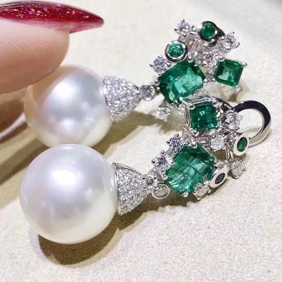 Серьги подвески женские из серебра 925 пробы с пресноводным белым жемчугом 9 10