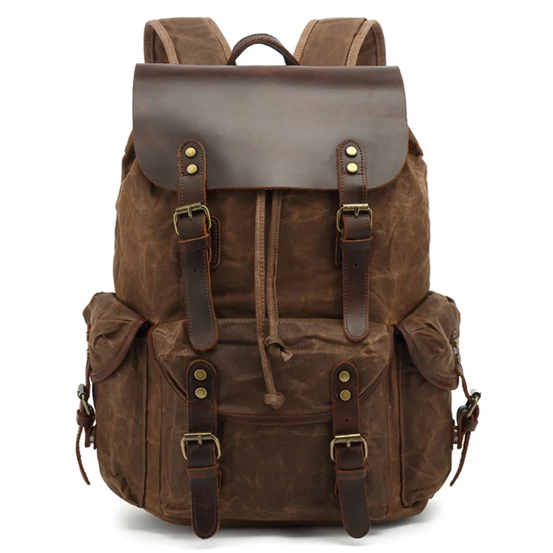 

Waterproof Multifunction Fashion Men Backpack Vintage Canvas Backpack Leather School Bag Neutral Portable Wearproof Travel Bag