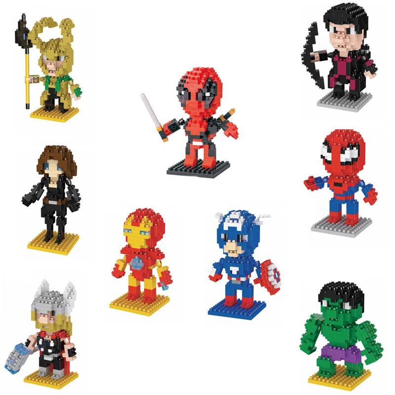 

Disney marvel super hero avenger micro diamond block spiderman ironman Deadpool captain america hulk loki brick toy nanobrick