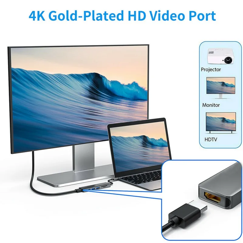 USB C 6 в 1 концентратор 4K Type-C к HDMI-совместимый адаптер док-ключ с PD зарядкой для Windows