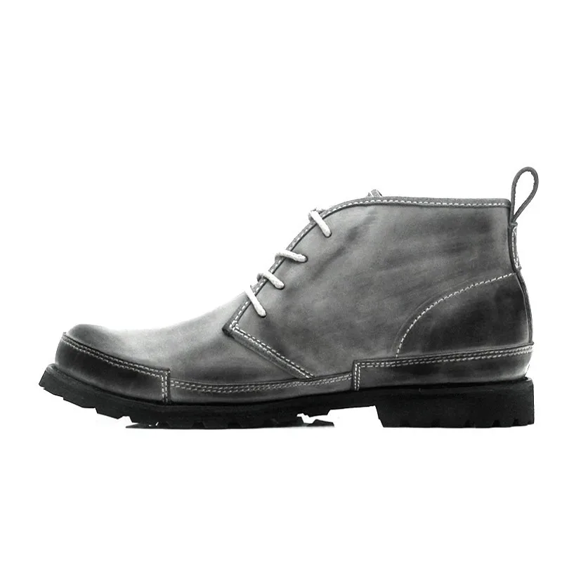 Мужские мотоциклетные ботинки из натуральной кожи серые удобные ботильоны в