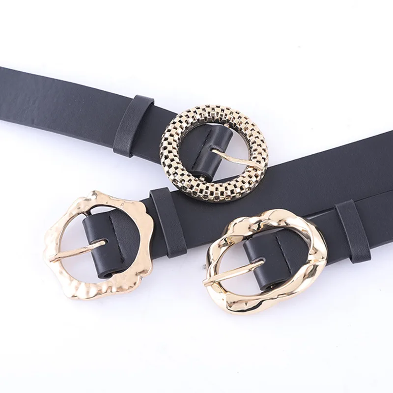 

Women Belt Cool Waistband Round Buckle Square Buckle Belt Casual Ladies Belt Youth Fashion Belt Women