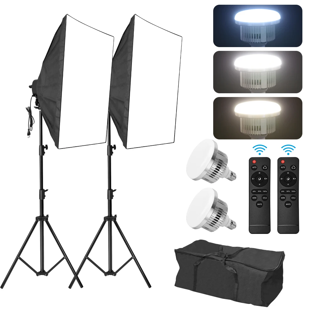

50x70cm Softbox Kit Dimmable 85W Soft Box Studio Output Lighting 3 Color Temperature With Carrying Bag for Photo Shooting Video
