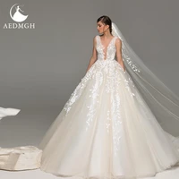 aedmgh ball gown wedding dresses 2021 v neck sleeveless gorgeous appliques sweep train vestido de novia princess bridal gowns
