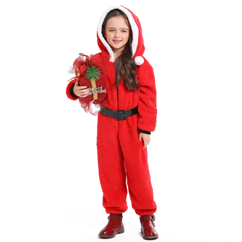 

Child Christmas Santa Claus Costume Coral Fleece Jumpsuit Pajamas Boys Girls New Year Outfit