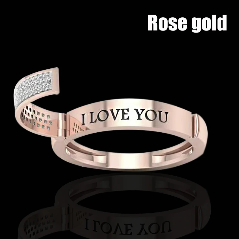 

Creative Carved Open Cap Crystal Ring for Women Engagement Party Wedding "I Love You " Letter Couple Rings Jewelry Whole Sale