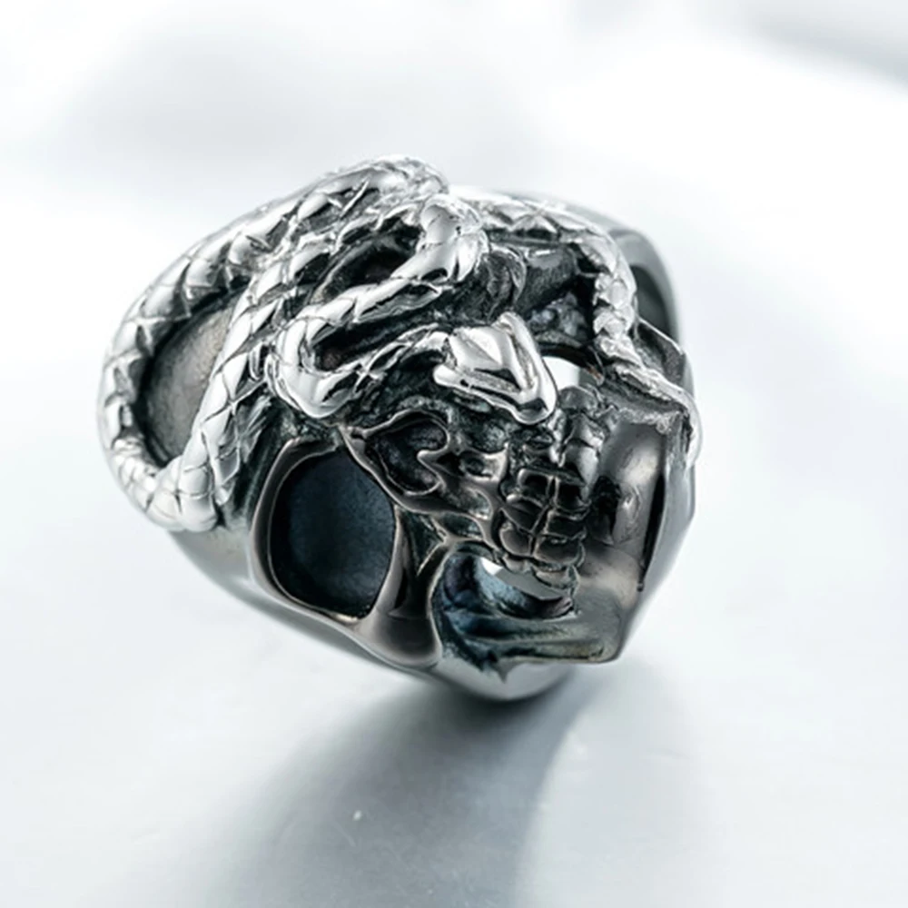 EVBEA Панк Черная голова змеи мужское титановое стальное кольцо морщинки