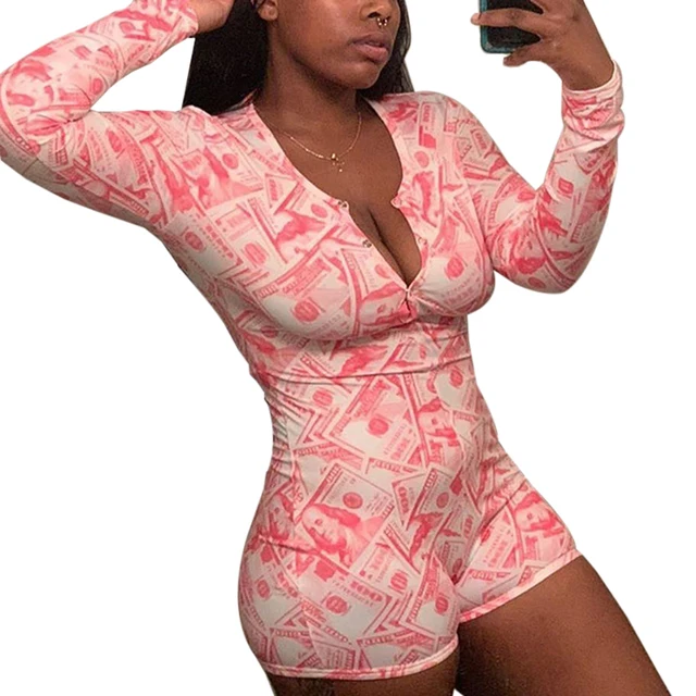 Onesie Pajamas For Women Plus Size Bodysuit Booty Bodycon Stretch