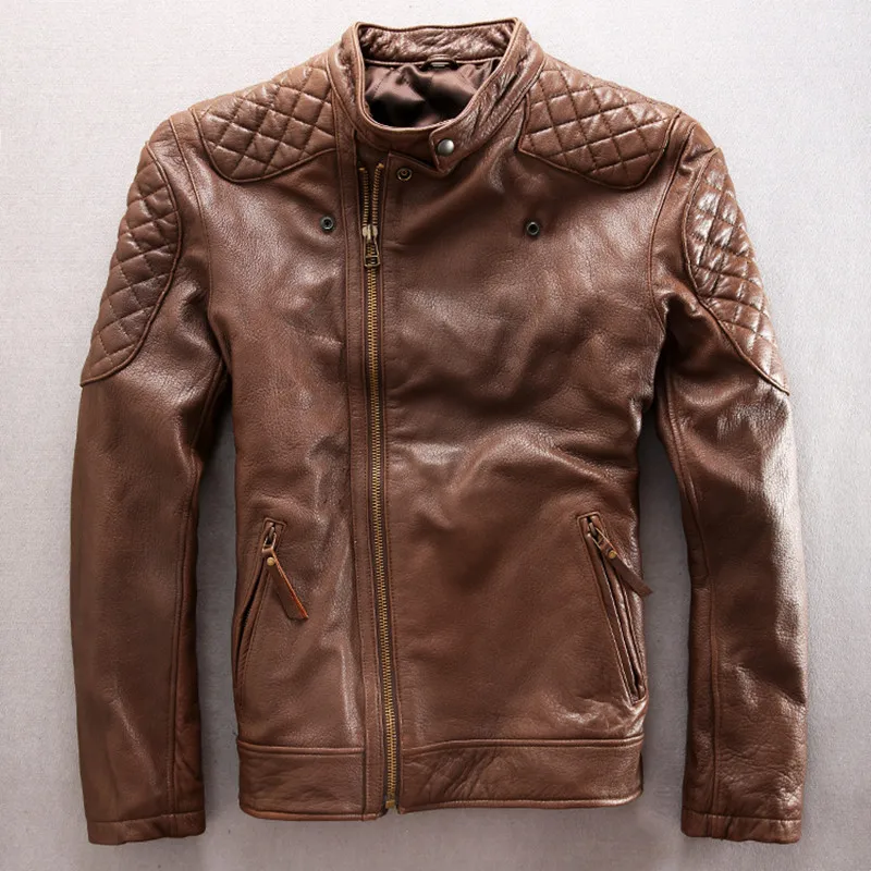 

genuine solid black leather jacket men slim fit brown sheepskin leather coat men thin leather wind jacket men korean style