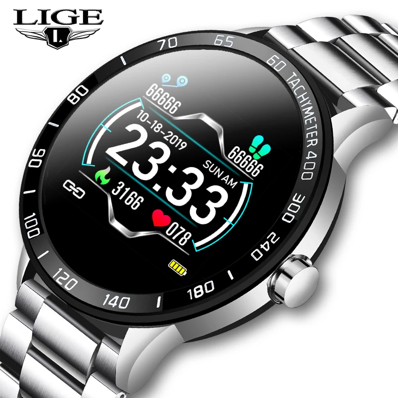 

LIGE New Smart Watch Men Heart Rate Blood Pressure Monitor Information Reminder Waterproof Sport Steel Belt Smartwatch Pedometer