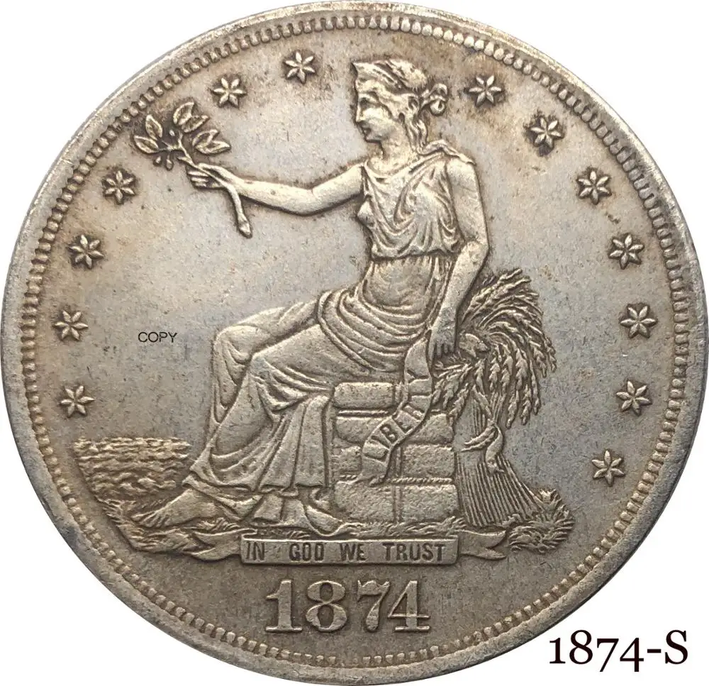 Соединенные Штаты Америки 1874 S 1 торговля один доллар США Бог мы доверяем с