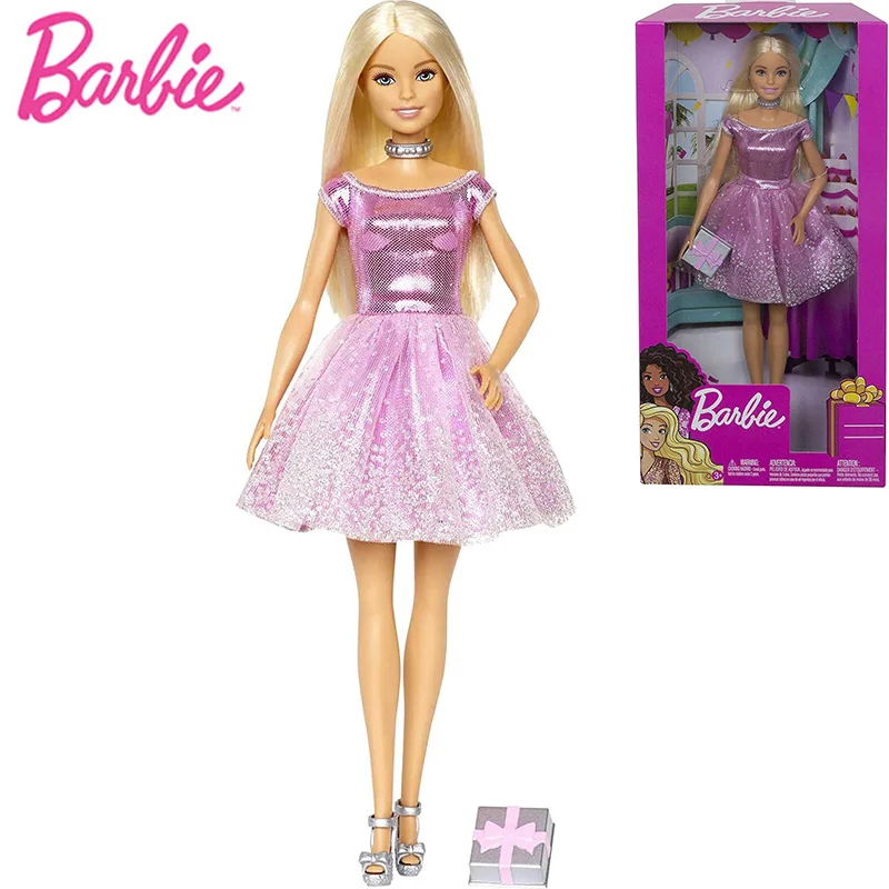 

Кукла Барби, счастливая фотография GDJ36, блондинка, блестящее розовое платье для вечеринки, коллекционная кукла, детская игрушка для игровог...