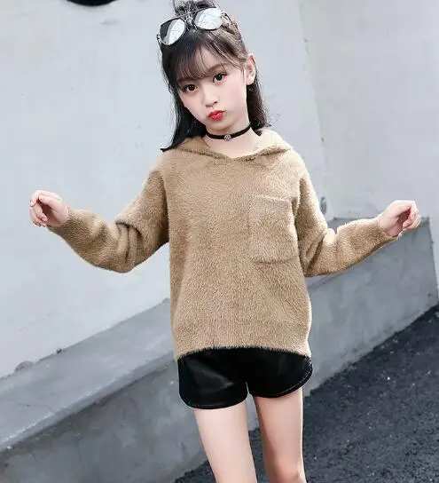 

Fashion Children Sweaters Hooded Solid Girls Sweater Cotton Knitwear Autumn Winter Baby Casual Sweater Kids Tops Girl Clothes