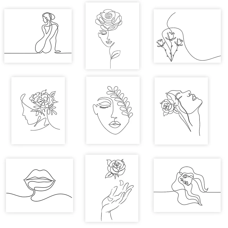 

9 Pieces Minimalist Wall Art Prints Unframed Woman Minimal Line Wall Decor 8 X 10 Inch Abstract Woman Aesthetic Poster