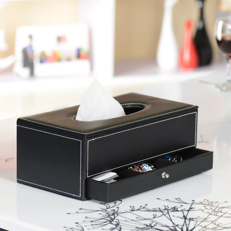 Quality PU Leather Tissue Box Wood Multifunctional Table Napkin Pumping Paper Storage | Дом и сад