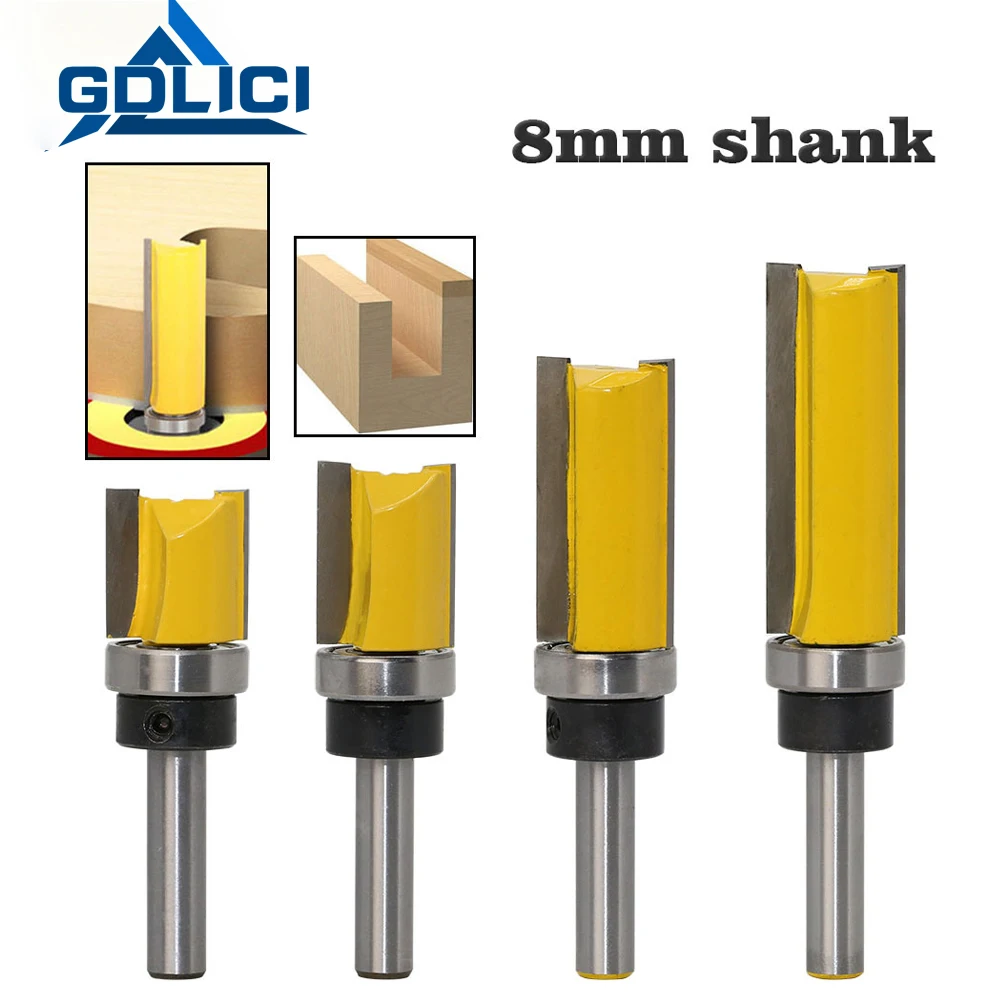 

GDLICI 8mm Shank Wood Cutter Flush Trim End Mill Router Bit Pattern Bits Top Bottom Bearing Milling Cutter Carpenter Tools 38mm