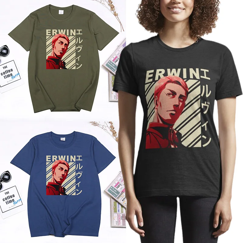 

Attack on Titan Anime Clothes Erwin Smith Print T Shirt Harajuku Manga Women Tops Summer Fashion Casual Female Camisetas Tee