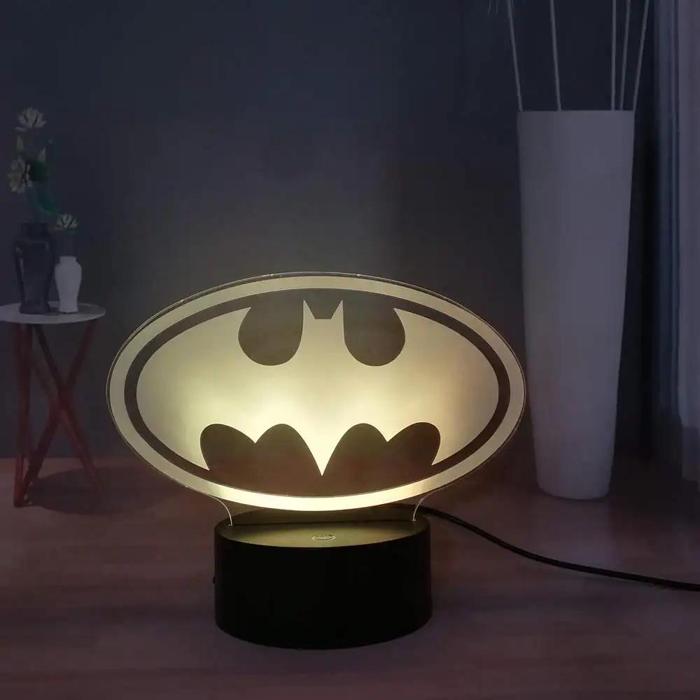 3D классная Настольная лампа с логотипом Бэтмена, RGB, 7 цветов, USB светодиодный Ночной светильник, прикроватная лампа супергероя Marvel, подарки для детей, подарок на день рождения